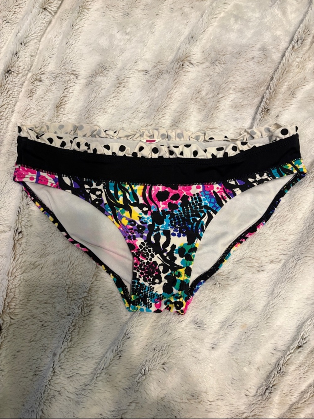 OP Multicolor Animal Print Bikini Bottoms with Black Waistband